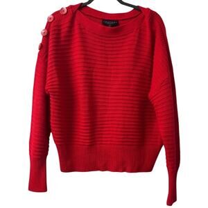 Laundry By Shelli Segal Red Crew Neck Sweater medium chunky button sleeves
